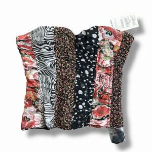 Deadstock Bebe Lace Back Silk Patchwork Bustier Corset Top XS NWT